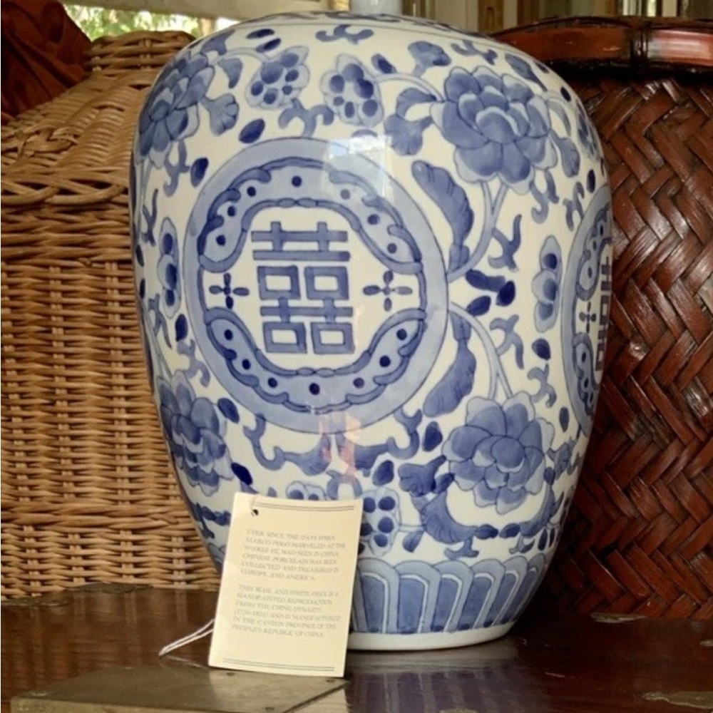 Blue and White Floral Ceramic Vase